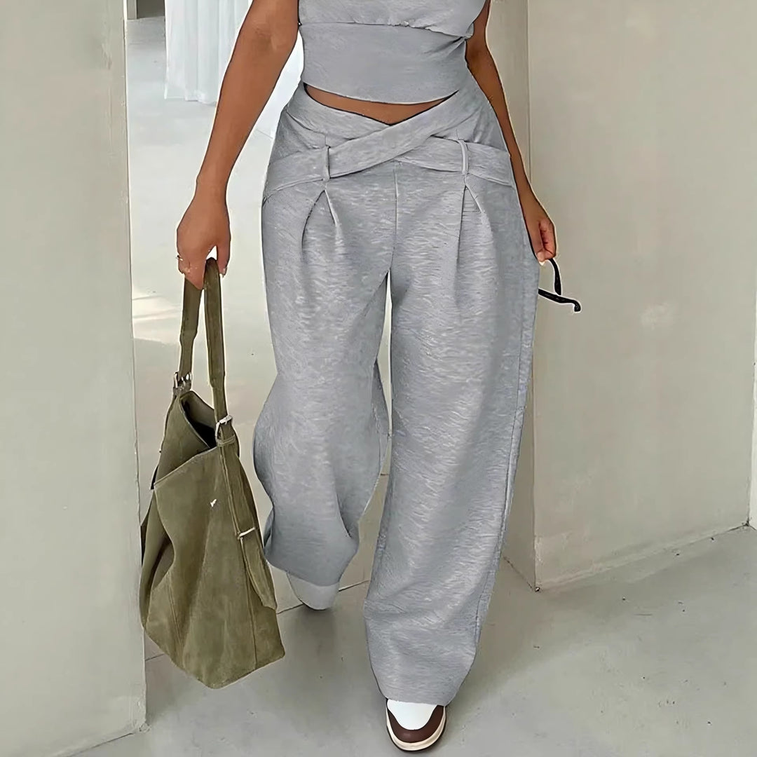 Damen Bequeme Palazzo-Hose mit dekorativem Bindeband und lässigem Schnitt EB