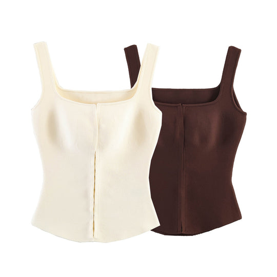 Damen tailliertes Camisole-Top mit quadratischem Ausschnitt und elastischem Material EB