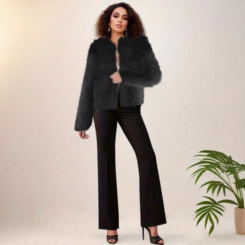Damen kuschelige Kurzjacke mit lockerer Passform und elegantem Design EB