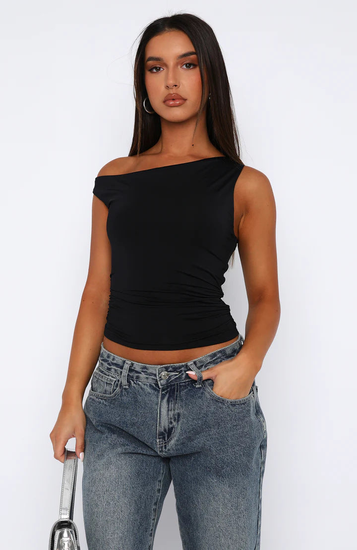 Damen Crop-Top mit floralem Design und schulterfreiem Schnitt EB