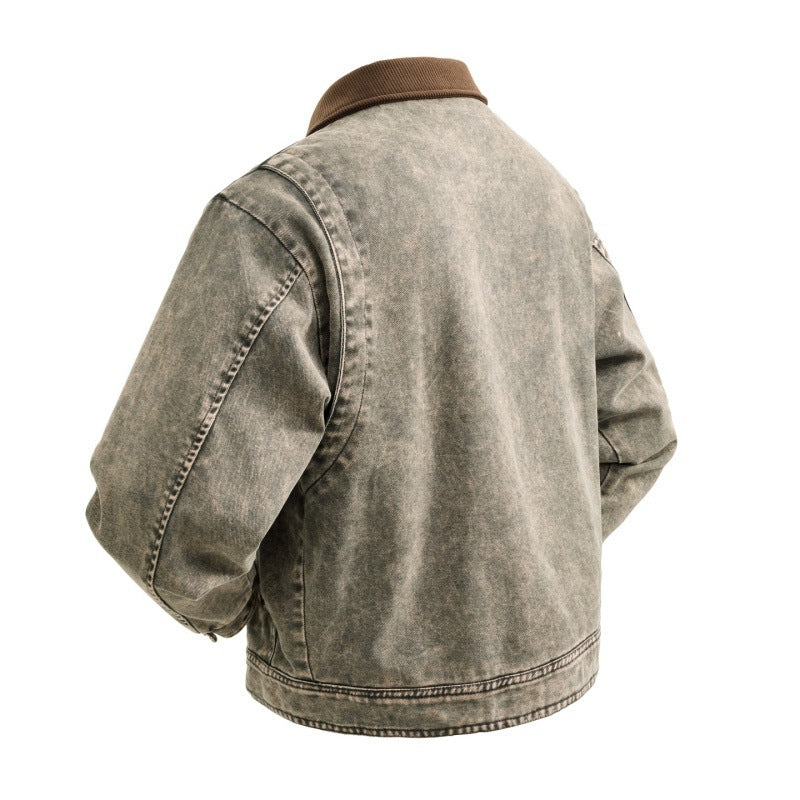 Herren wattierte Jeansjacke mit Cordkragen, Druckknopfleiste und praktischen Seitentaschen EB