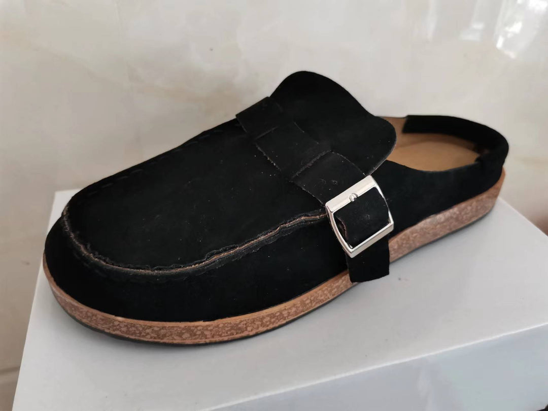 Damen Mokassin-Mule mit verstellbarer Schnalle und Kork-Plateau EB