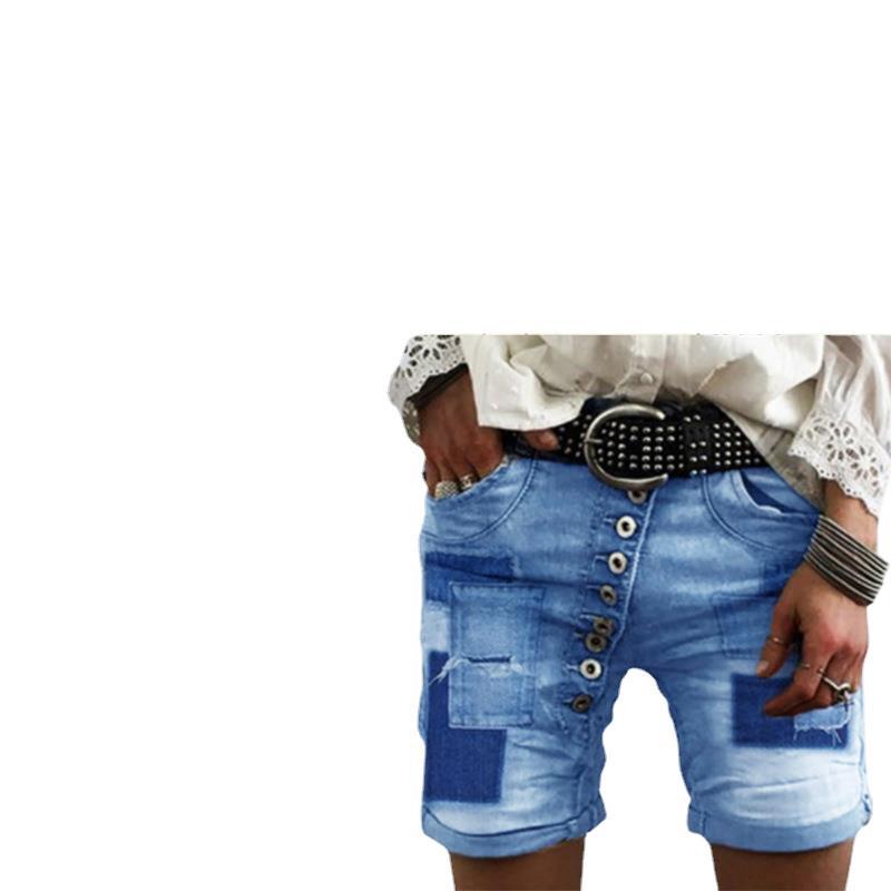 Damen Destroyed Denim-Shorts mit Knopfleiste EB