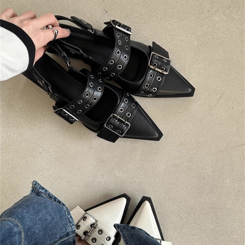 Damen elegante spitze Mules mit dekorativen Schnallen EB
