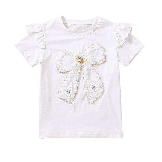 Mädchen T-Shirt mit romantischem Schleifenmotiv und Rüschendetails EB
