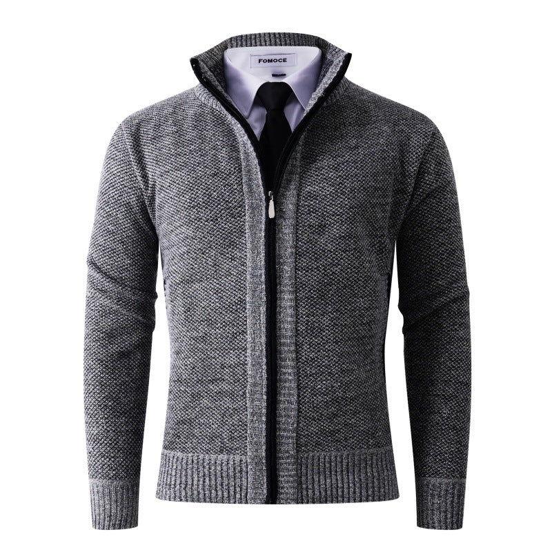 Herren stylische Strickjacke mit hohem Kragen und praktischen Taschen EB