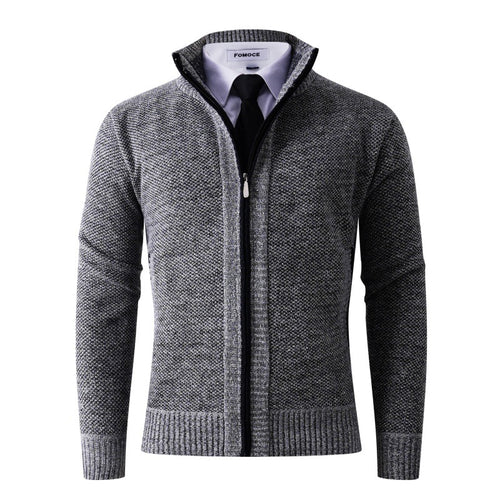 Herren stylische Strickjacke mit hohem Kragen und praktischen Taschen EB