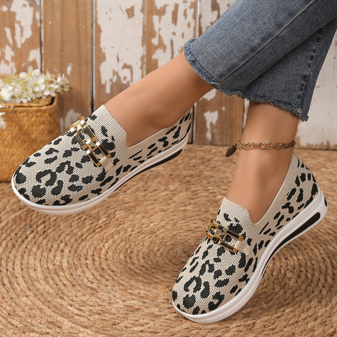 Damen Modische Slip-On Sneakers mit Animal-Print und komfortablem Fußbett EB