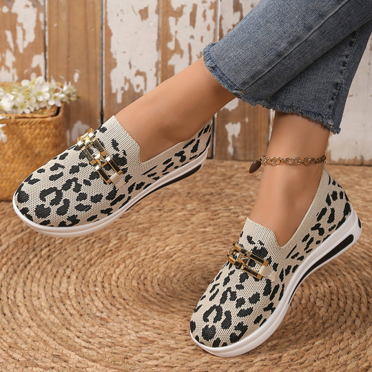Damen Modische Slip-On Sneakers mit Animal-Print und komfortablem Fußbett EB
