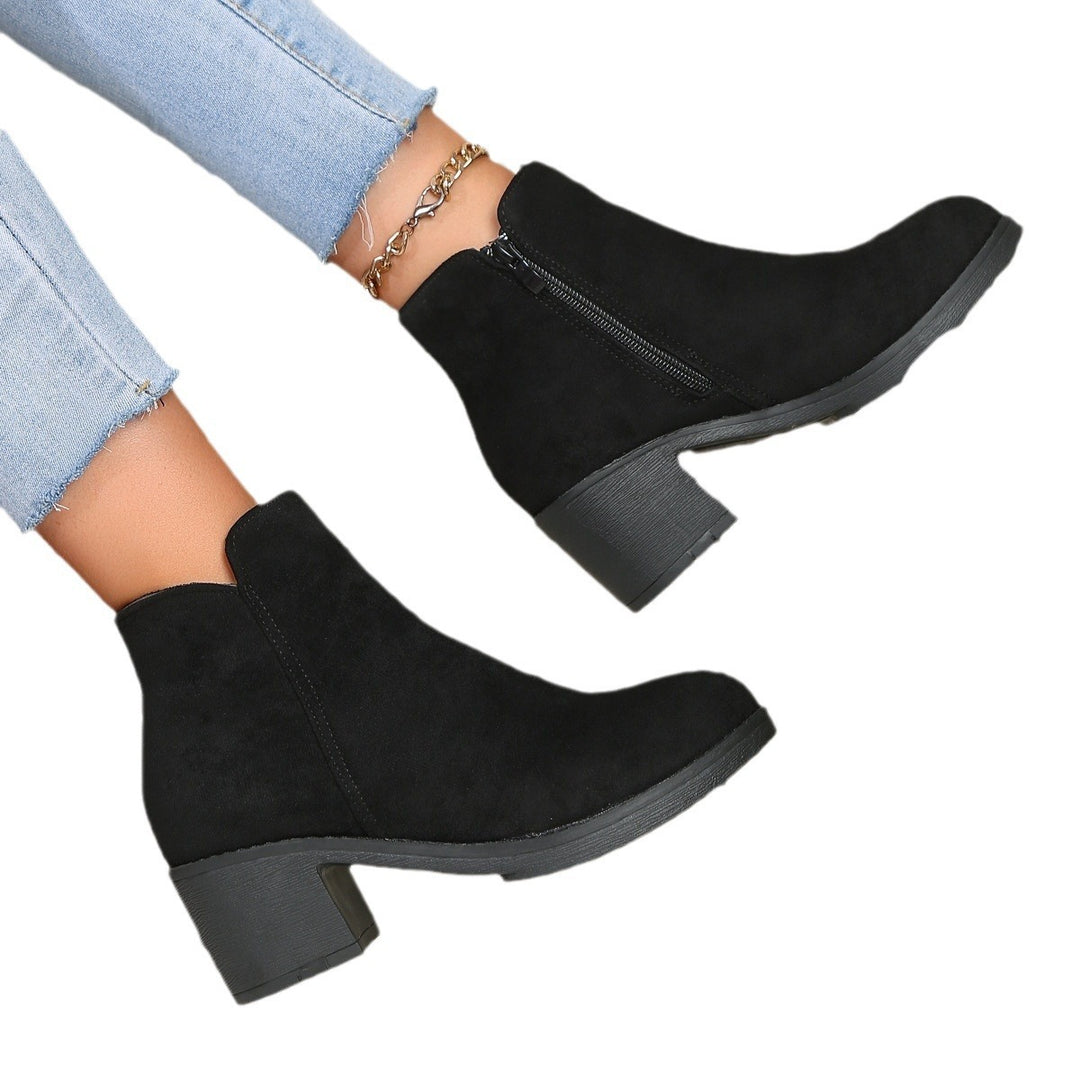 Damen nan elegante Stiefelette mit mittelhohem Blockabsatz, seitlichem Reißverschluss und gepolstertem Komfortfußbett EB