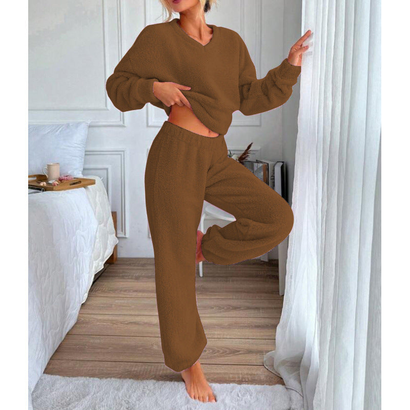 Damen Kuscheliges Fleece-Lounge-Set mit elastischem Bund EB
