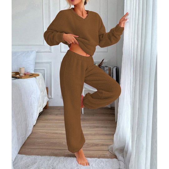 Damen Kuscheliges Fleece-Lounge-Set mit elastischem Bund EB