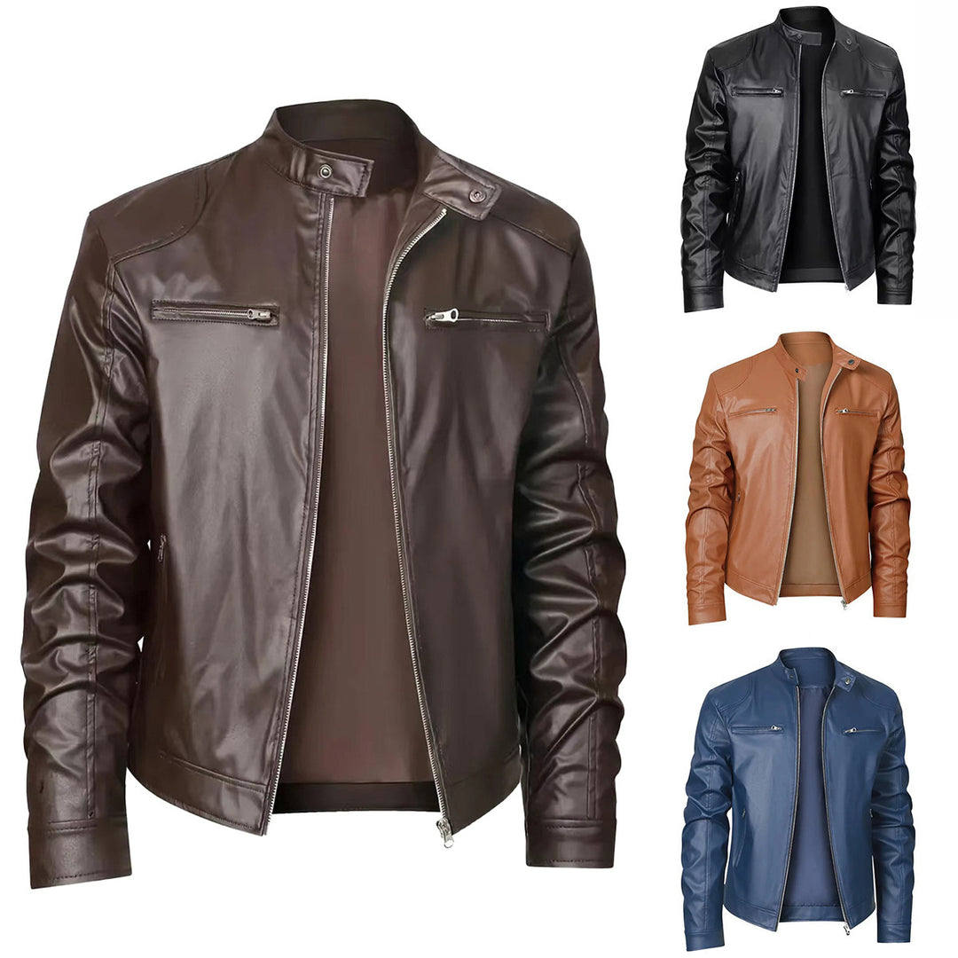 Herren Bikerjacke aus weichem Leder mit Stehkragen EB