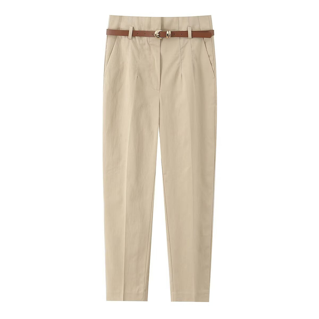 Damen elegante Chinohose mit praktischen Taschen und modischem Gürtel EB