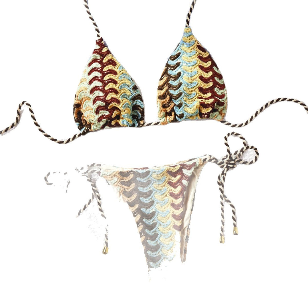 Damen Häkel-Bikini mit kontrastierenden Wellenmustern EB