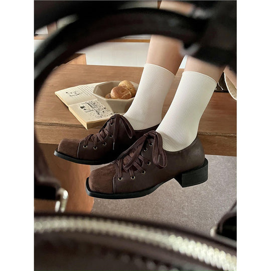 Damen modische Schnürschuhe aus schwarzem Leder EB