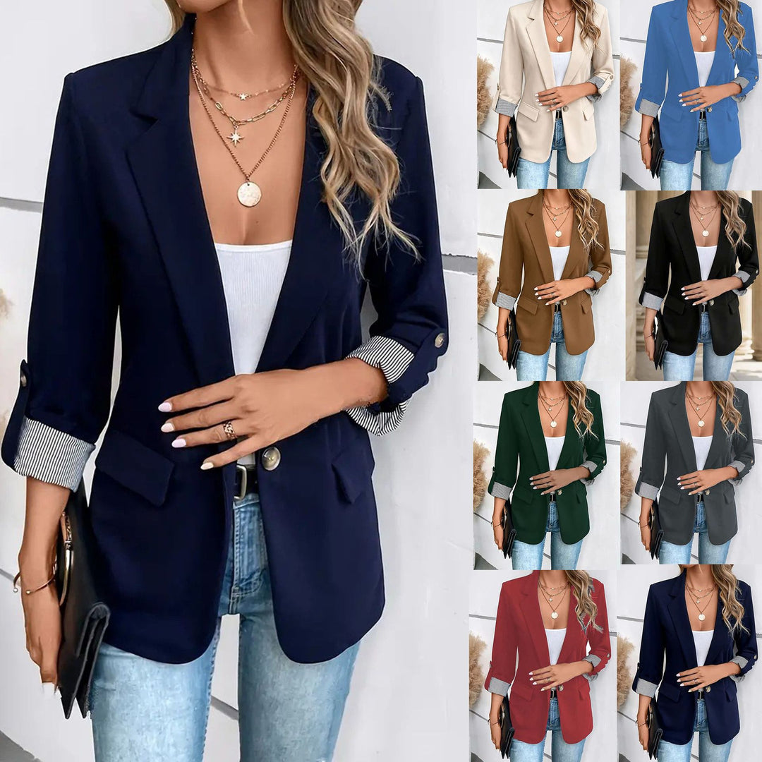 Damen nan taillierter dreiviertelarm Blazer mit Pattentaschen und umgeschlagenen Manschetten EB