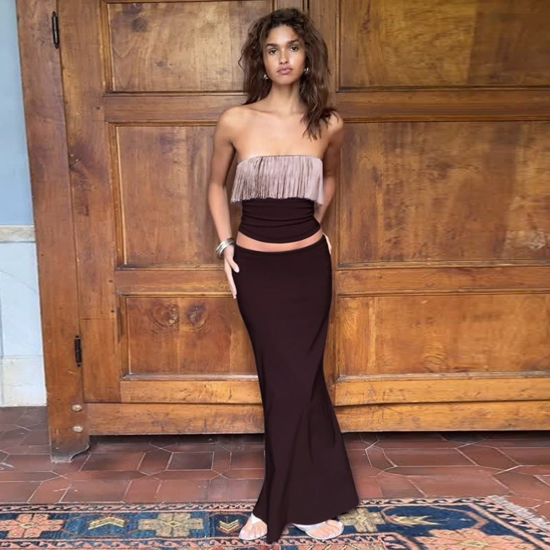 Damen Elegantes Zweiteiliges Abendkleid mit fransendem Oberteil und figurbetonter Silhouette EB