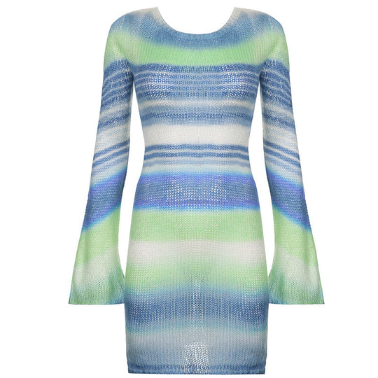 Damen nan figurbetontes Strickminikleid mit Glockenärmeln und seidig leichtem Maschenbild EB
