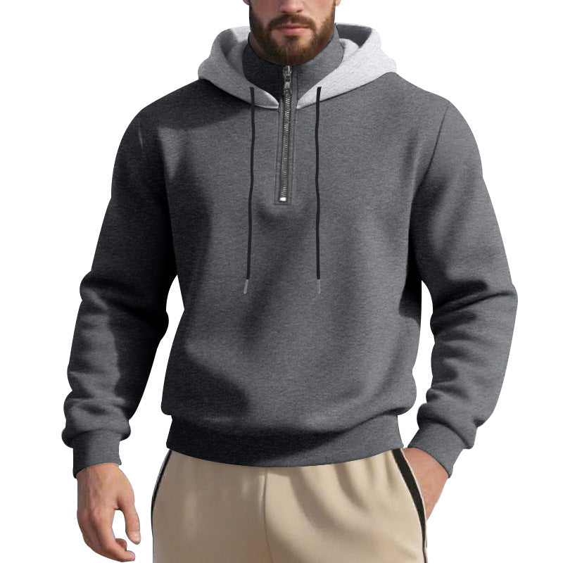 Herren nan Halbzip-Kapuzenpullover mit kontrastierter Kapuzeninnenseite, Kordelzug und gerippten Bündchen EB
