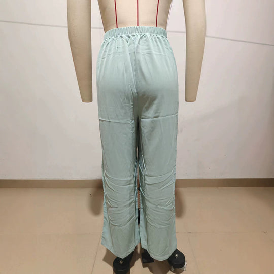 Damen Leichte Satin-Palazzohose mit hohem elastischem Bund und Kellerfalten EB