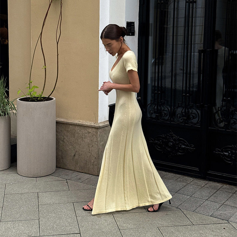Damen Figurbetontes Maxikleid mit V-Ausschnitt und elegantem Schnitt EB