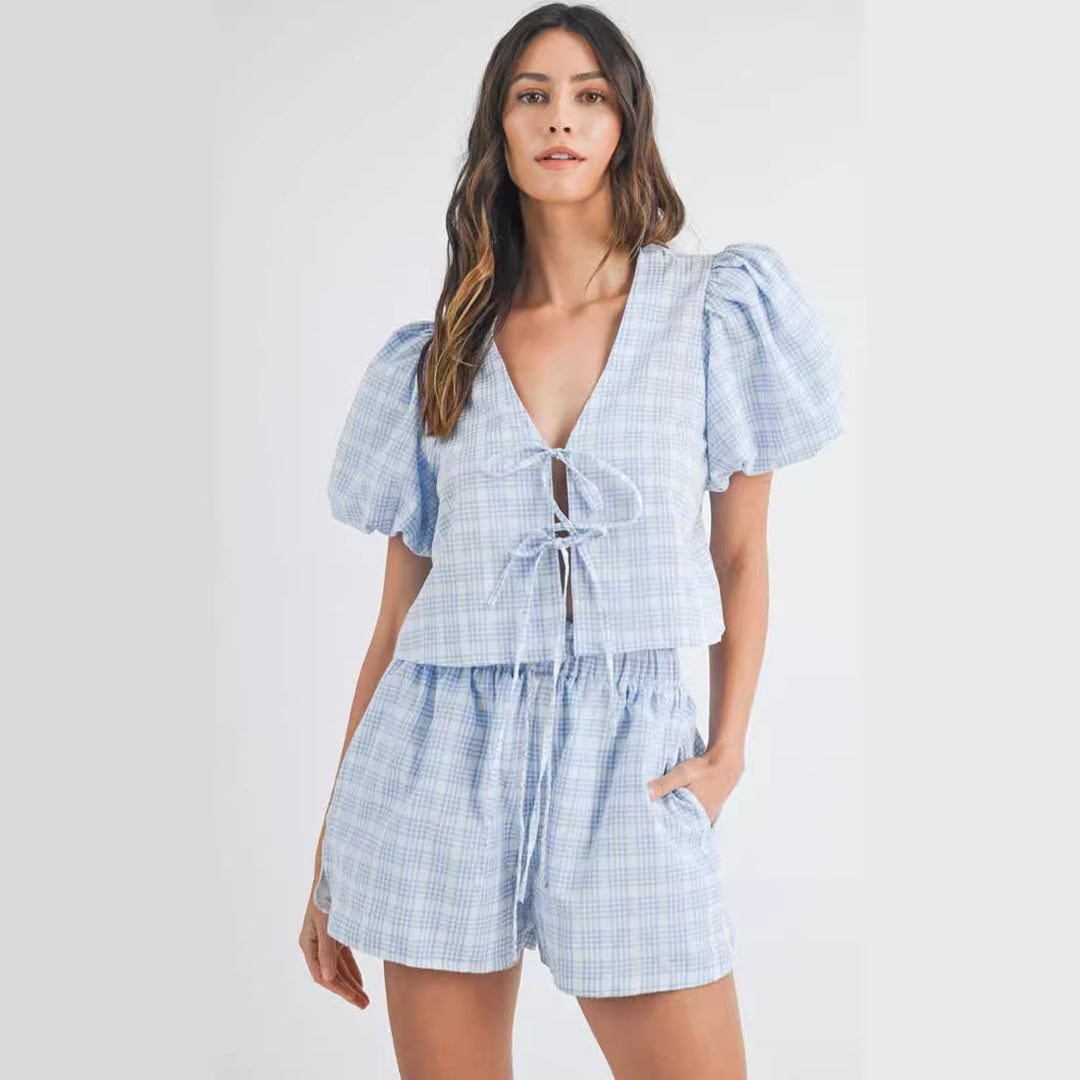 Damen-Set mit gepufften Ärmeln und verstellbarem Kordelzug EB