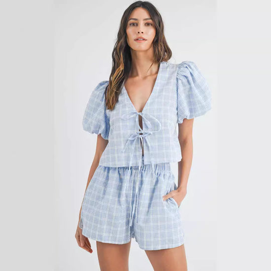 Damen-Set mit gepufften Ärmeln und verstellbarem Kordelzug EB