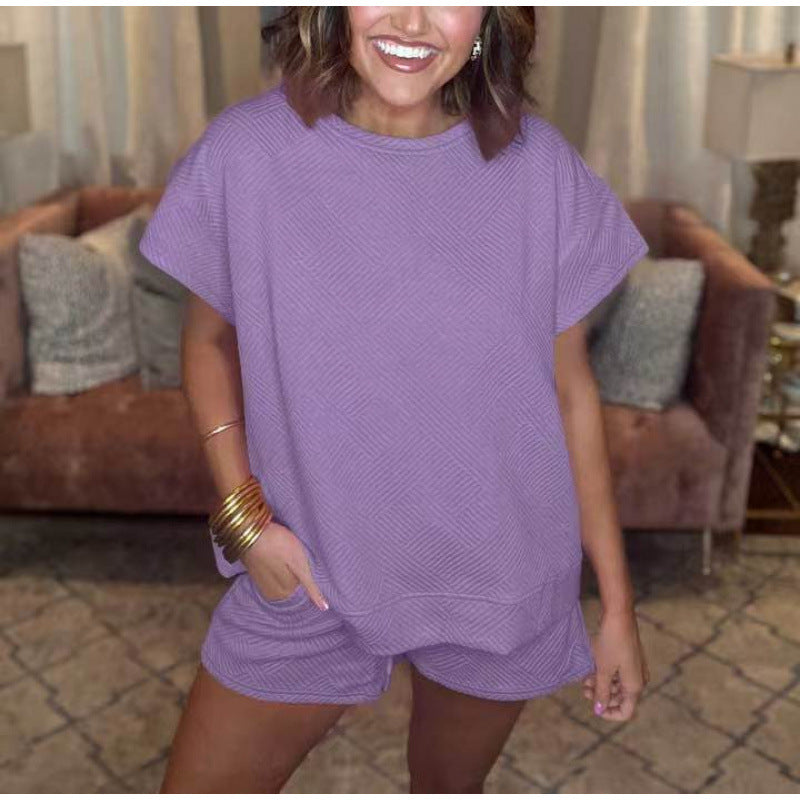 Damen gemütliches Freizeit-Set mit strukturiertem Oberteil und Shorts EB
