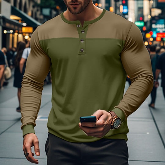 Herren modisches Langarmshirt mit Knopfleiste und strukturiertem Oberteil EB