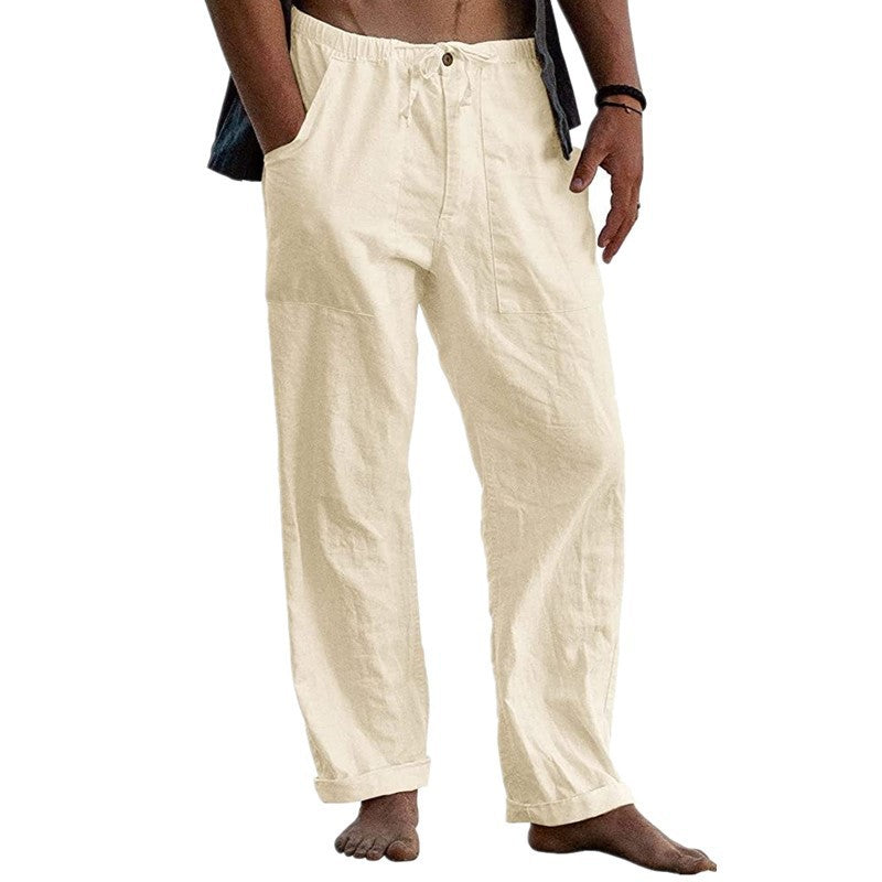 Herren nan lockere Leinenhose mit Gummibund und aufgesetzten Seitentaschen EB