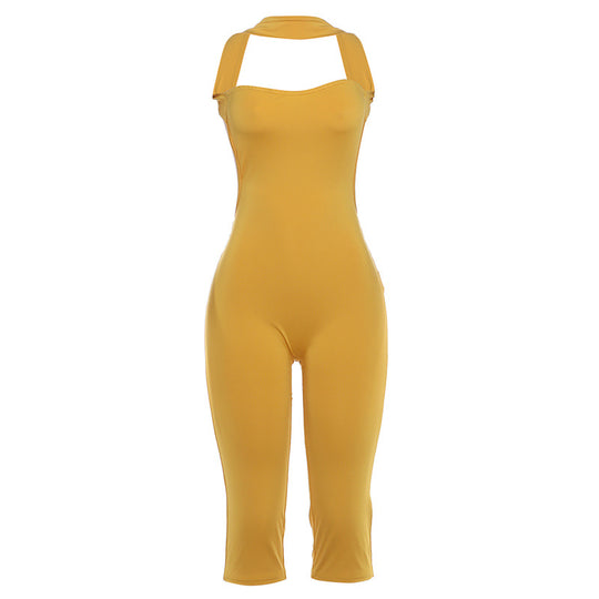 Damen Stylishes Jumpsuit mit schmalen Trägern und asymmetrischem Ausschnitt EB