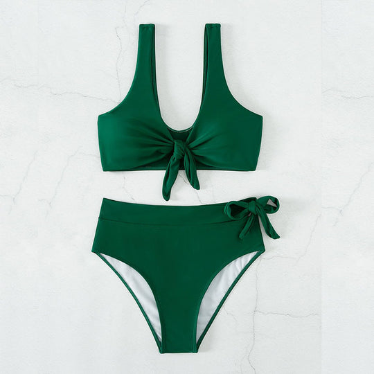 Damen Hochtaillierter Bikini mit modischem Knoten und unterstützendem Top EB