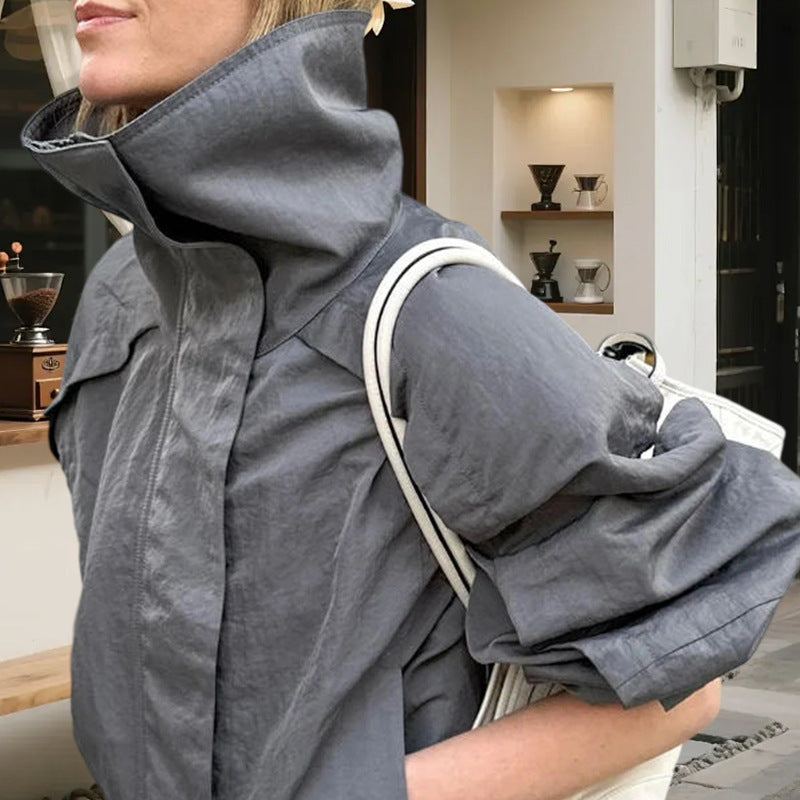 Damen Leichte Utility-Jacke mit hohem Stehkragen und lässigem Schnitt EB