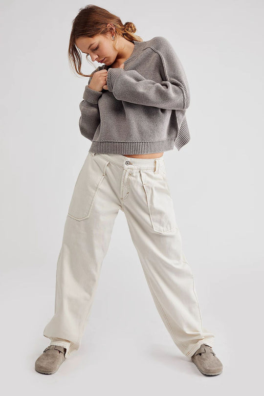 Damen nan weite High-Waist Baggy-Jeans mit tiefem Schritt, Five-Pocket Design und extra-langen Beinen EB