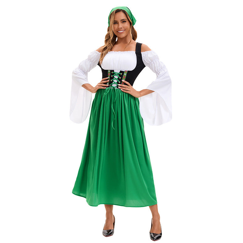 Damen nan Renaissance-Bauernkleid mit geschnürtem Korsett und Trompetenärmeln EB