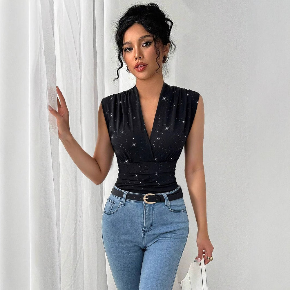 Damen Elegantes Wickeloberteil mit funkelnden Details EB