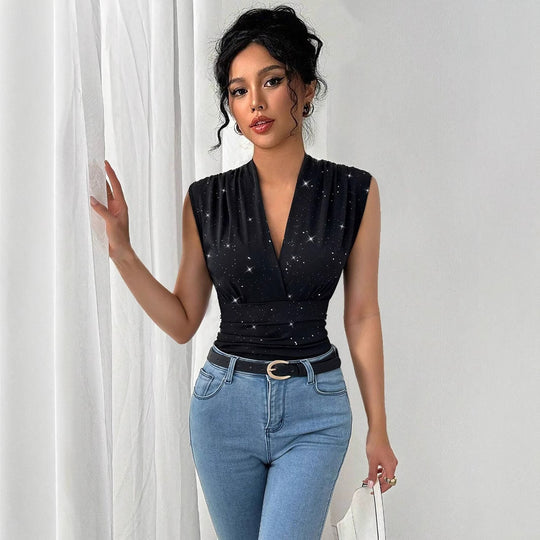 Damen Elegantes Wickeloberteil mit funkelnden Details EB