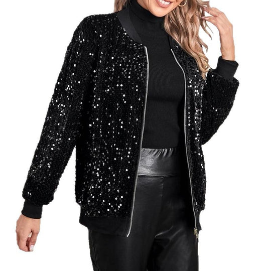 Damen Glamouröse Pailletten-Bomberjacke EB