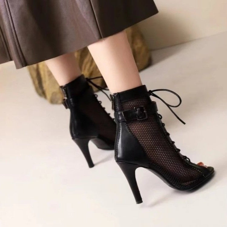 Damen Schnürstiefeletten mit Netz-Obermaterial und elegantem Absatz EB