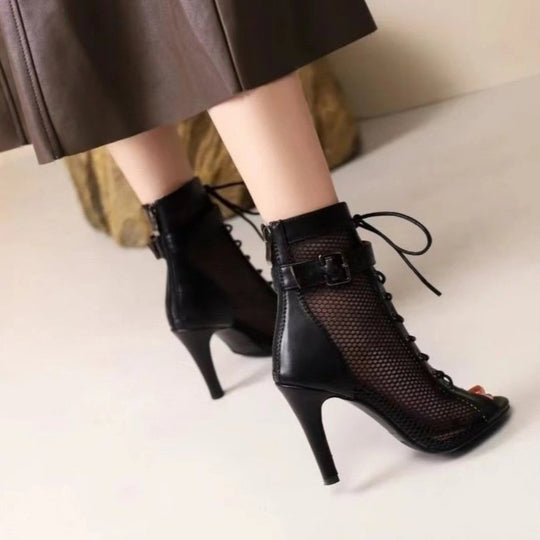 Damen Schnürstiefeletten mit Netz-Obermaterial und elegantem Absatz EB