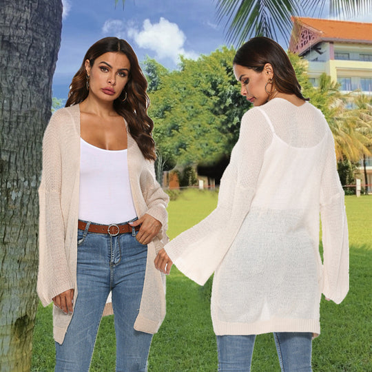 Damen luftiger Strickcardigan mit offenen Seiten und weiten Ärmeln EB