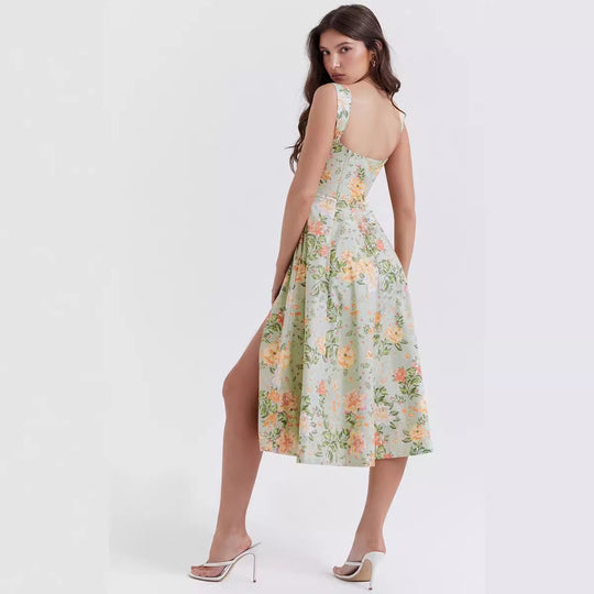 Damen Maxikleid mit schulterfreiem Design und floralem Muster EB