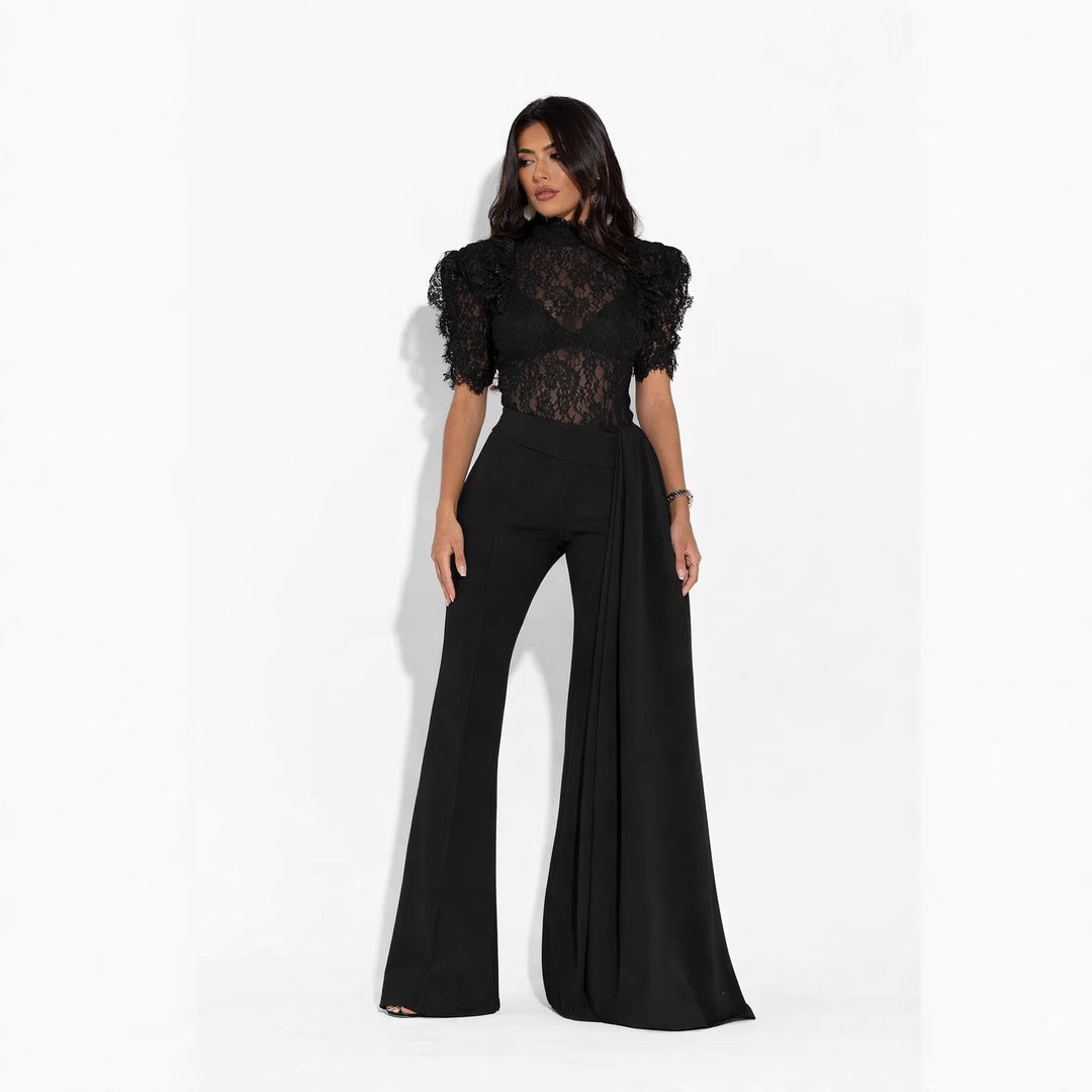 Damen Elegante Flared-Hose mit seitlichem Drapierungseffekt EB