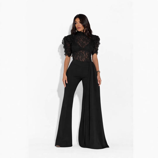 Damen Elegante Flared-Hose mit seitlichem Drapierungseffekt EB
