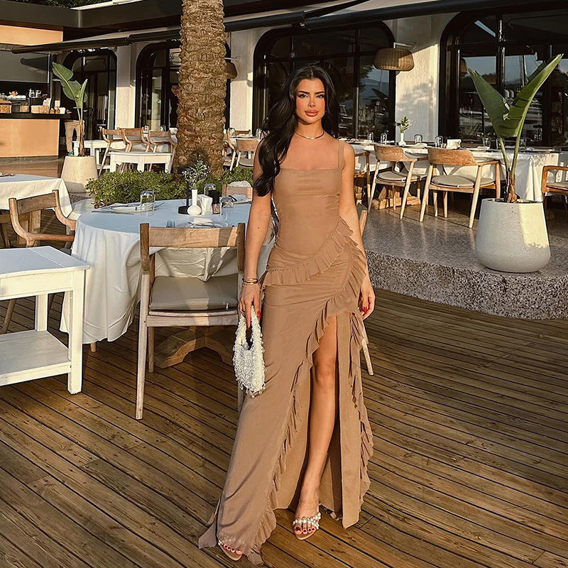 Damen Maxikleid mit seitlichem Schlitz und asymmetrischem Schnitt EB