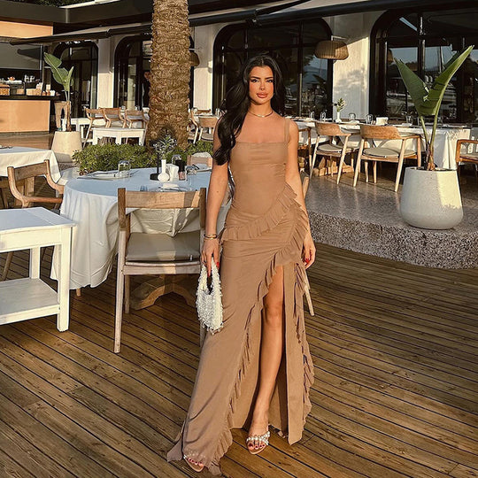 Damen Maxikleid mit seitlichem Schlitz und asymmetrischem Schnitt EB