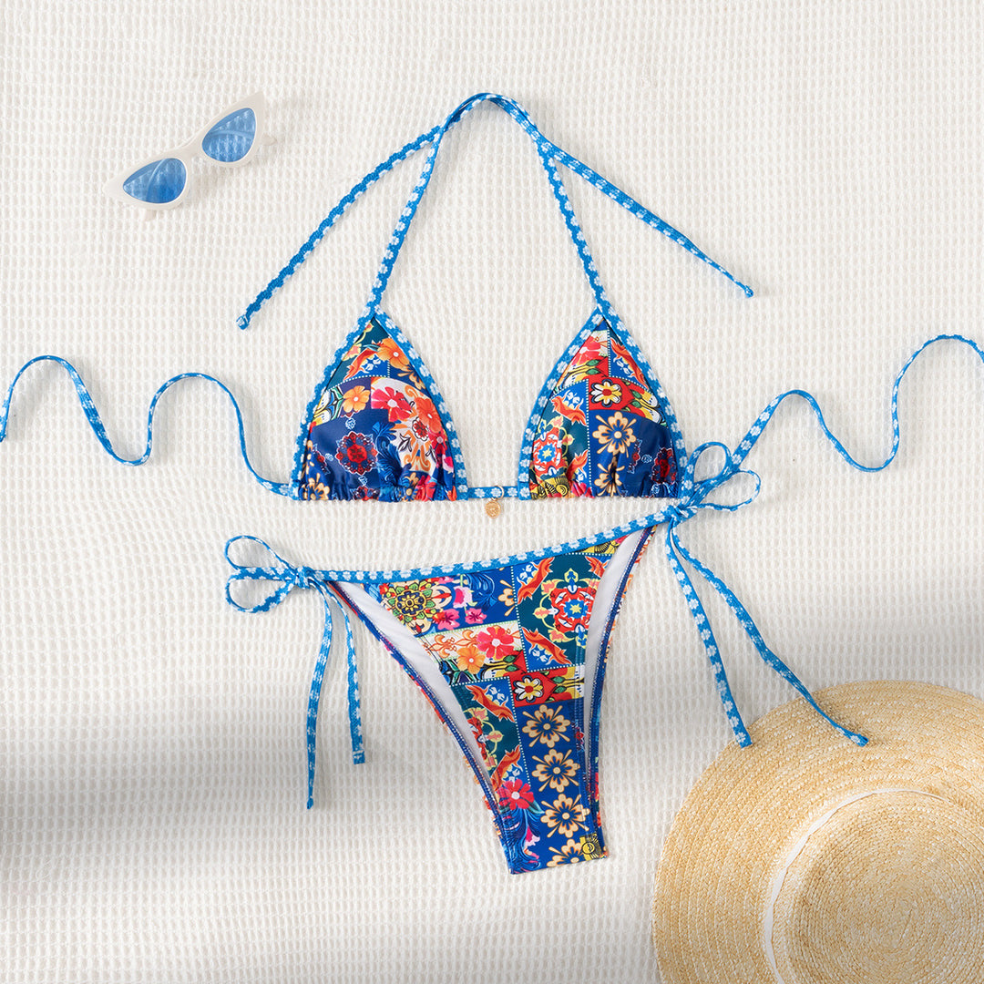 Damen Triangel-Bikini mit floralem Muster und Raffungen EB