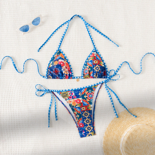 Damen Triangel-Bikini mit floralem Muster und Raffungen EB