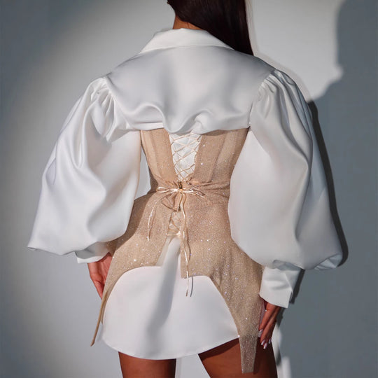 Damen Glamouröses Bustierkleid mit Puffärmeln und eleganten Details EB
